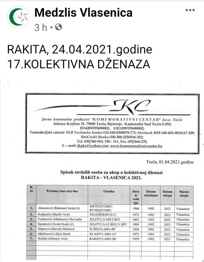 vlasenica (1).jpg - MIZ Vlasenica: Kolektivna dženaza na Šehidskom mezarju Rakita 24. aprila